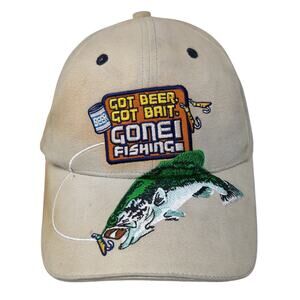 Got Beer Got Bait Gone Fishing Strapaback Baseball Cap Brown One Size Bio-Domes